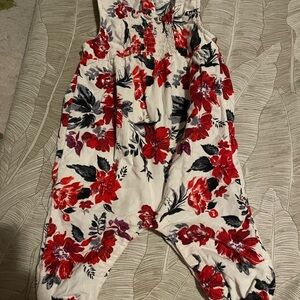 Old Navy Red and Black Floral Jumpsuit